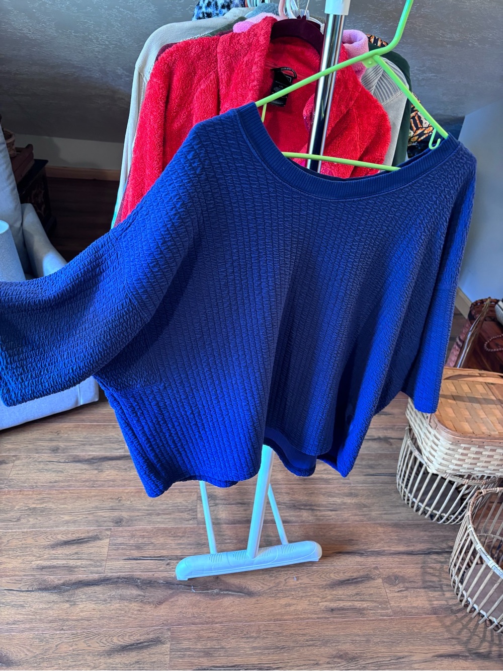 Free People Royal Blue Textured Scoop Neck Top